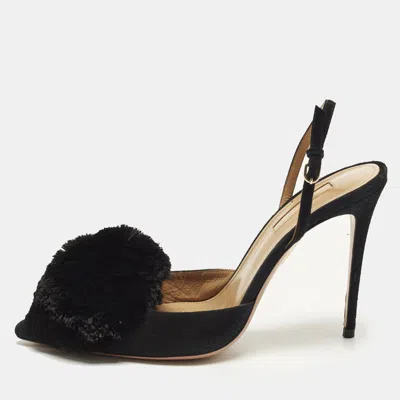 Pre-owned Aquazzura Powder Puff Size 38.5 Black Suede Ankle Strap Pumps