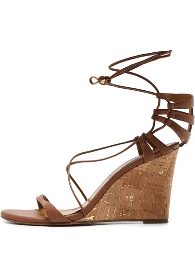 Pre-owned Aquazzura  100mm Bellissima Cork-wedge Strappy Sandals
