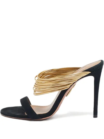 Pre-owned Aquazzura  100mm Suede Sandals In Black