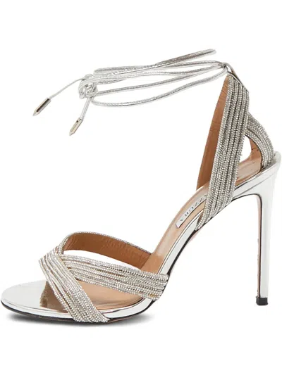 Pre-owned Aquazzura  105 Ari Crystal-embellished Sandals In Silver