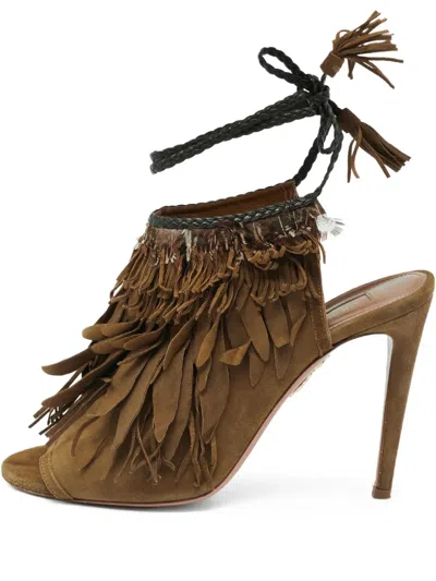 Pre-owned Aquazzura  110mm Pocahontas Fringed Sandals