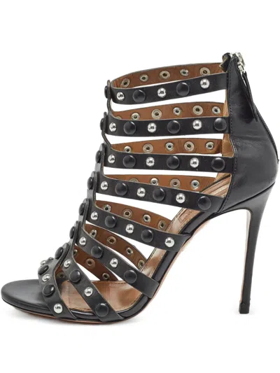 Pre-owned Aquazzura  110mm Studded Strappy Sandals In Black