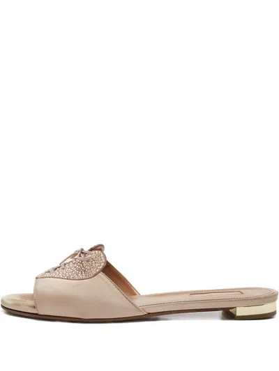 Pre-owned Aquazzura  Crystal-heart Sandals In Neutral