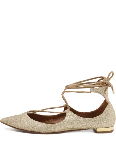 Pre-owned Aquazzura  Glitter-embellished Flat Pumps