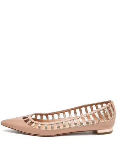 Pre-owned Aquazzura  Leather Cut-out Flats In Neutral