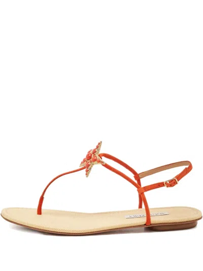 Pre-owned Aquazzura  Starfish Suede-strap Sandals In Orange