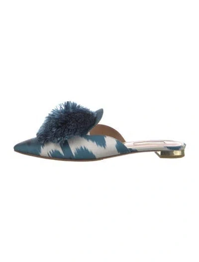 Pre-owned Aquazzura Printed Pom-pom Embellishments Mules In Blue