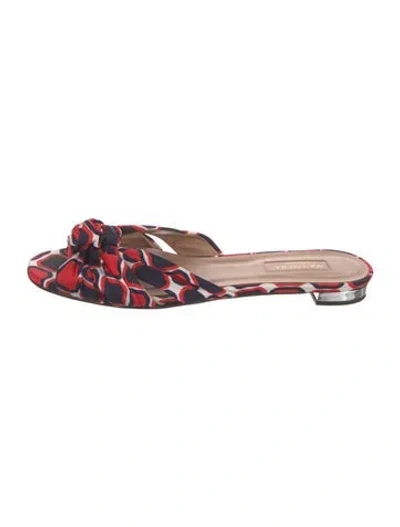 Pre-owned Aquazzura Printed Slides In Red