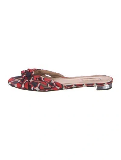 Pre-owned Aquazzura Printed Slides In Red