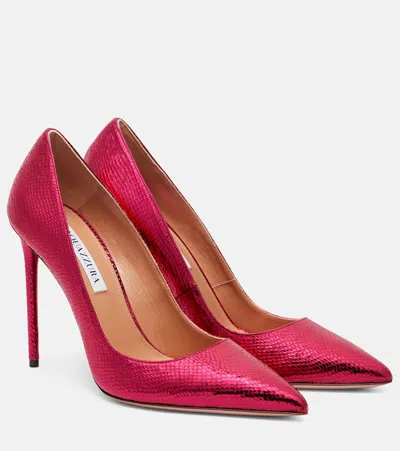 Aquazzura Purist 105 Metallic Snake-effect Leather Pumps