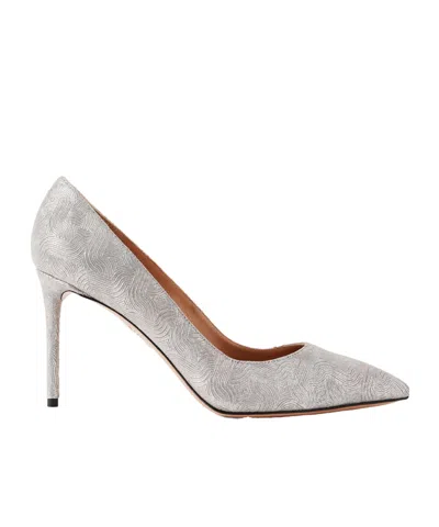 Aquazzura Purist 85 Metallic Leather Pumps In Gray