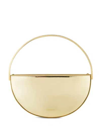 Aquazzura Mini Purist Mirrored Leather Pouch In Soft Gold