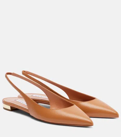 Aquazzura Purist Leather Slingback Flats In Sand