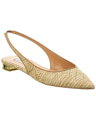 Aquazzura Purist Raffia & Leather Slingback Flat In Gold