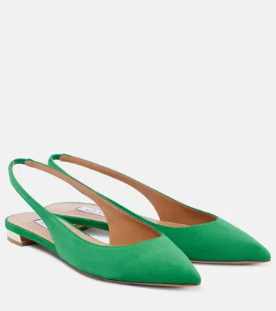 Aquazzura Purist Suede Slingback Flats In Green