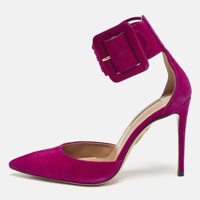 Pre-owned Aquazzura Purple Suede Casablanca Ankle Cuff Pumps Size 36.5
