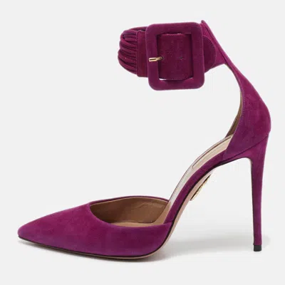 Pre-owned Aquazzura Purple Suede Casablanca Ankle Cuff Pumps Size 40