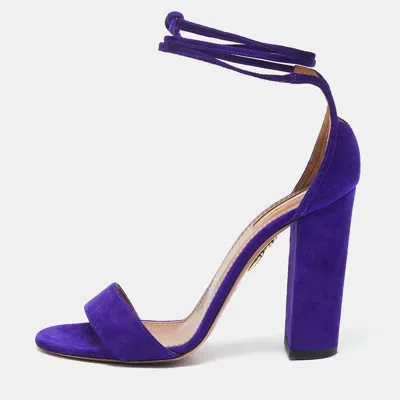 Pre-owned Aquazzura Purple Suede City Ankle Wrap Block Heel Sandals Size 39