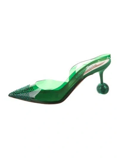 Pre-owned Aquazzura Pvc Crystal Embellishments Mules In Green