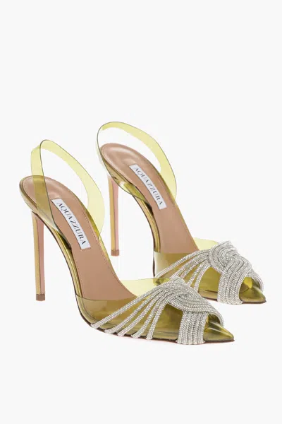 Aquazzura Pvc Gatsby Slingback Pumps With Rhinestone Embellishment And In Green