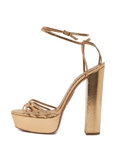 Pre-owned Aquazzura Python-embossed Sandals In Gold