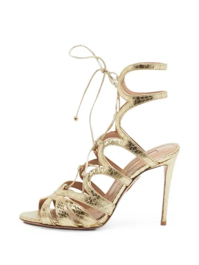 Pre-owned Aquazzura Python-embossed Platform Sandals In Gold