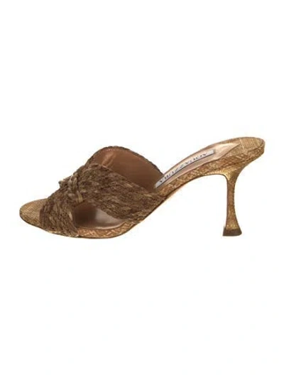 Pre-owned Aquazzura Raffia Animal Print Slides In Neutral