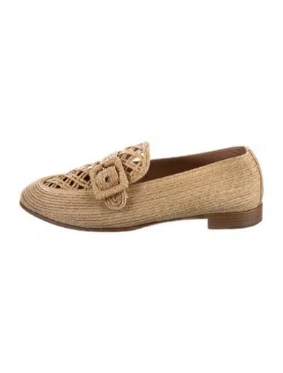 Pre-owned Aquazzura Raffia Braided Accents Loafers In Neutral