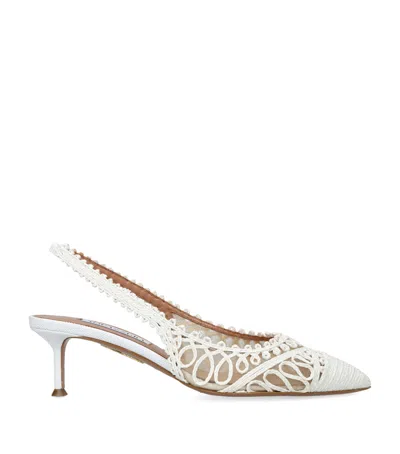 Aquazzura Raffia Kahlo Slingback Pumps 50 In White