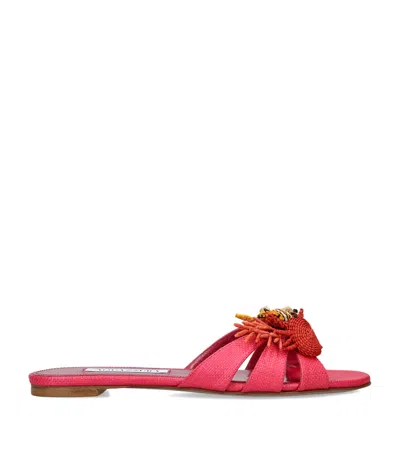 Aquazzura Raffia Marea Mules In Pink