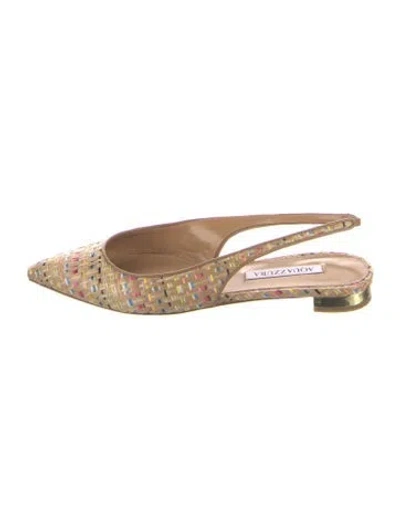 Pre-owned Aquazzura Raffia Patterned Slingback Flats In Neutral