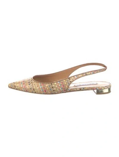 Pre-owned Aquazzura Raffia Patterned Slingback Flats In Neutral