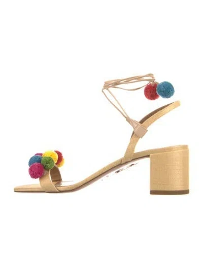 Pre-owned Aquazzura Raffia Polka Dot Print Sandals In Neutral