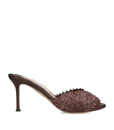 Aquazzura Raffia Rio Flirt Heeled Mules 75 In Brown
