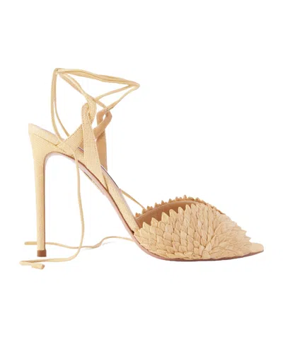 Aquazzura Rio Flirt 105 Mm Raffia Sandals In Nude