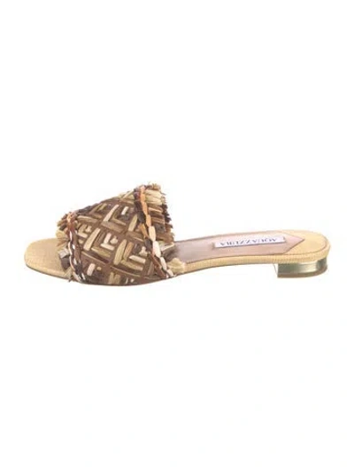 Pre-owned Aquazzura Raffia Slides In Multi
