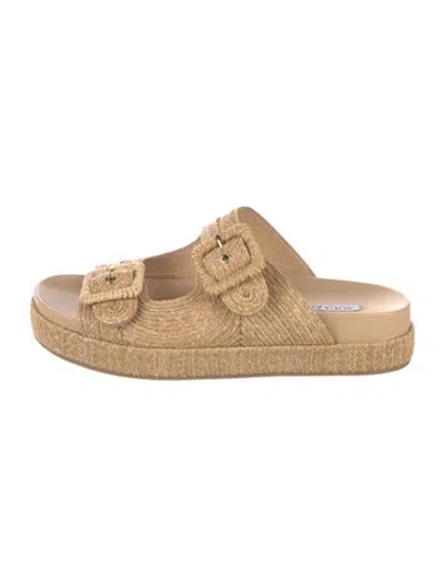 Pre-owned Aquazzura Raffia Slides In Neutrals
