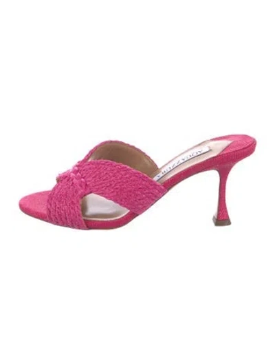 Pre-owned Aquazzura Raffia Slides In Pink