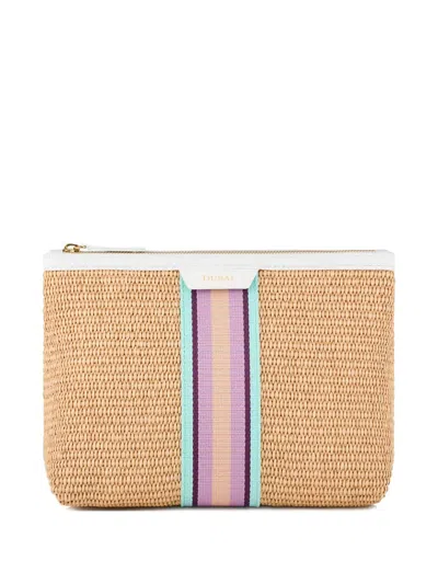 Aquazzura Raffia Stripe Clutch Bag In Neutral