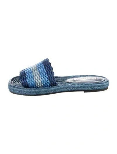 Pre-owned Aquazzura Raffia Striped Slides In Blue