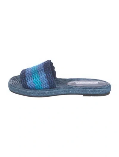 Pre-owned Aquazzura Raffia Striped Slides In Blue