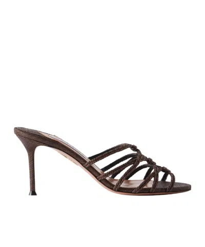 Aquazzura Raffia-trimmed Cord Mules In Black