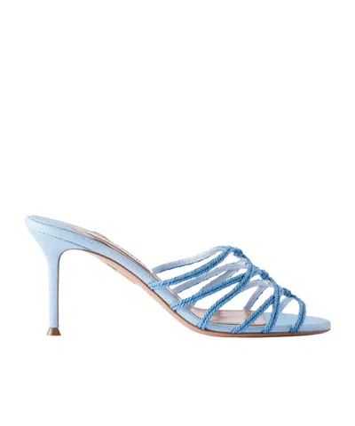 Aquazzura Raffia-trimmed Cord Mules In Blue