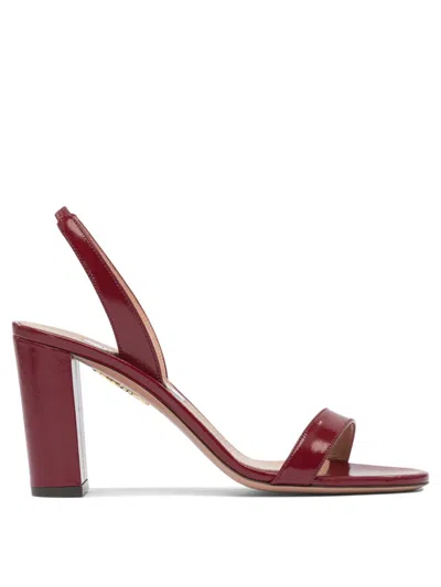 Aquazzura Red Block Sandals With Wide Strap In Burgundy