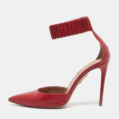 Pre-owned Aquazzura Red Leather Ankle Cuff Pointed Toe Sandals Size 38.5