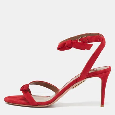 Pre-owned Aquazzura Red Suede Passion Ankle Strap Sandals Size 37