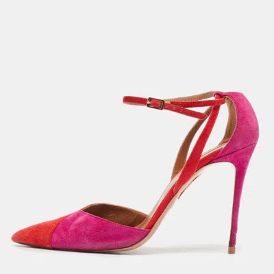 Pre-owned Aquazzura Red/purple Suede Ankle Strap Pumps Size 40