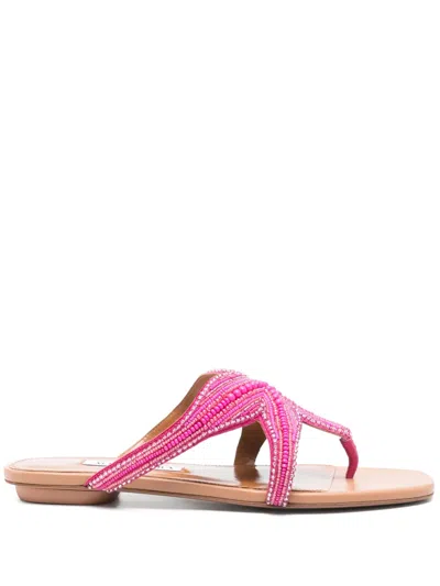 Aquazzura Reef Star Bead-embellished Leather Sandals In Pink