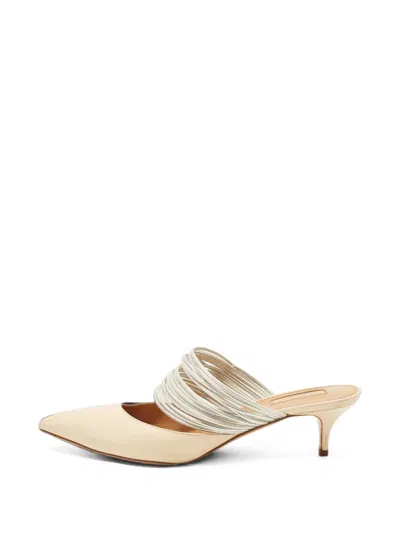 Pre-owned Aquazzura Rendez Vous Pointed-toe Mules In Neutrals