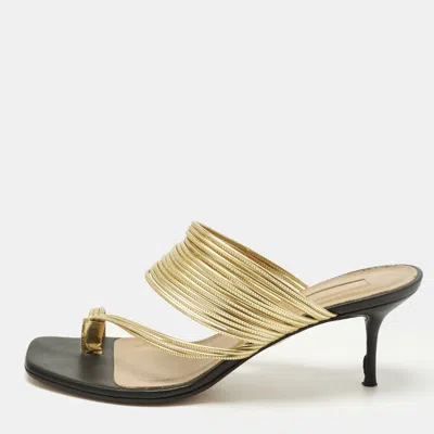 Pre-owned Aquazzura Rendez Vous Size 39 Black/gold Leather Slide Sandals